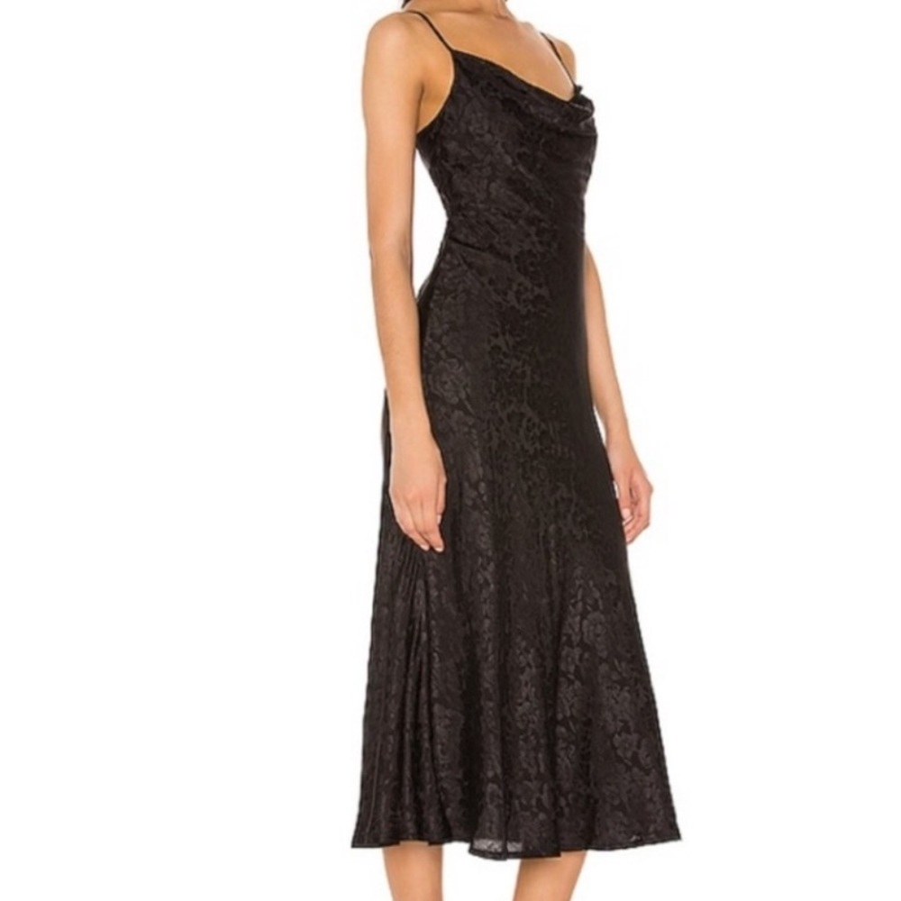 MAJORELLE DRESS -REVOLVE BLACK SATIN MIDI SEXY DARK ROMANTIC SIZE LARGE